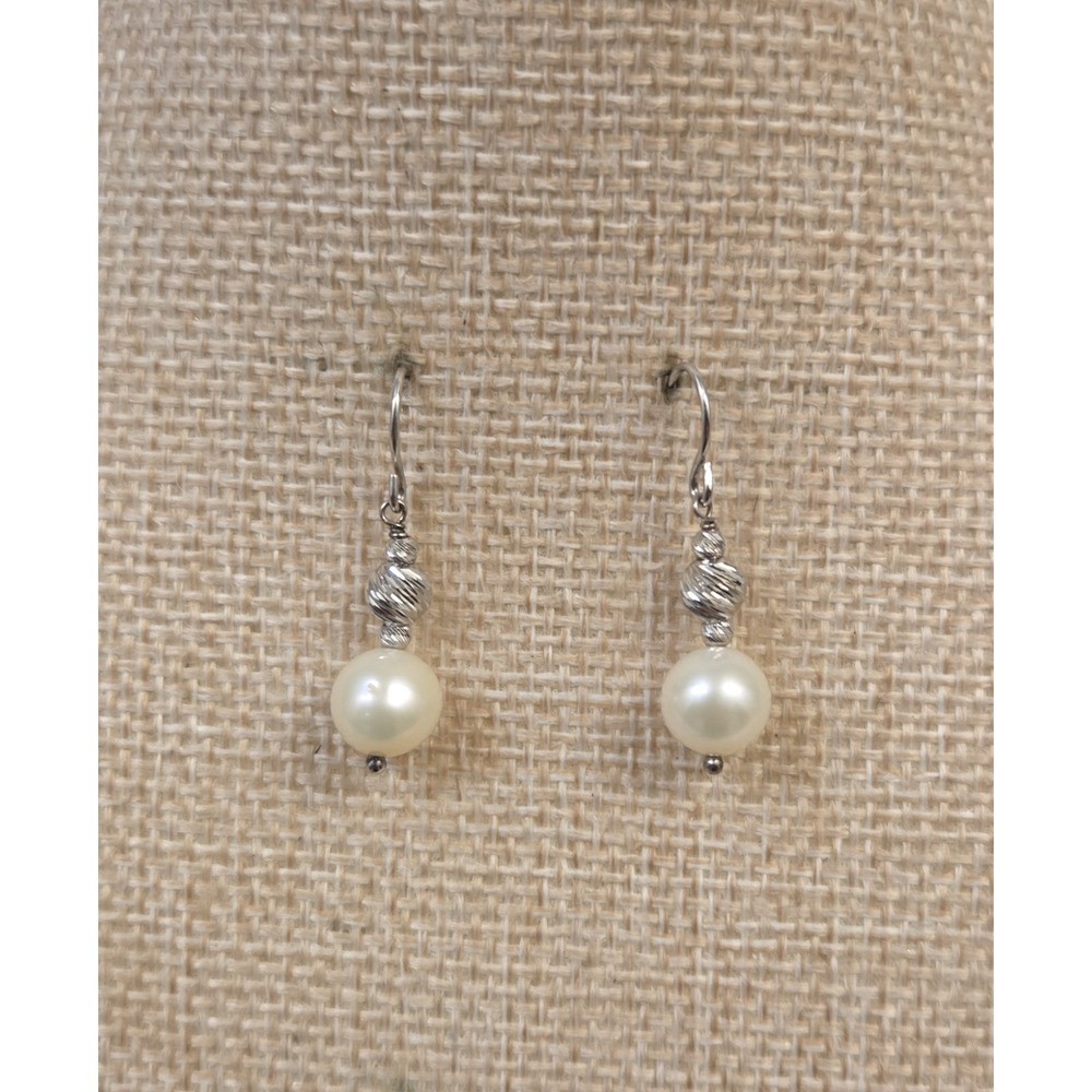 Macy's New Old‎ Stock Sterling Silver & Round Cultured Pearl Dangle Earrings